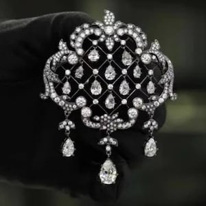 Vintage Art look American Diamond Silver brooch/ Zircon brooch/ Stylish brooch