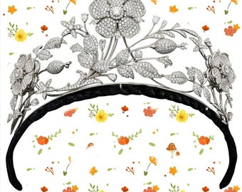 Wedding Crown/Rose Cut Diamonds Crown, Silver Purity 92.5 ,Handmade Tiaras/Crown floral Tiara