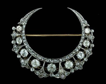 Viktoriansk halvmånebrosch: Rosenslipad diamant, 925 sterlingsilver