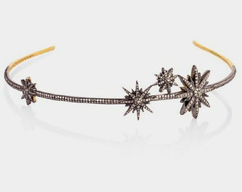 Wedding Star tiara/Rose Cut Diamonds Star Tiaras, Silver Purity 92.5 ,Handmade Tiaras/ Headband