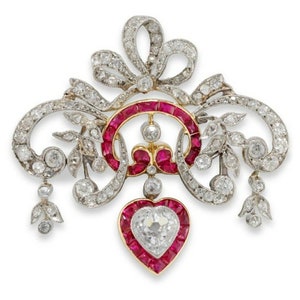 Royal American Diamond And and  Rubies Silver Brooch/ Stylish brooch /Royal Zircon and Ruby Brooch