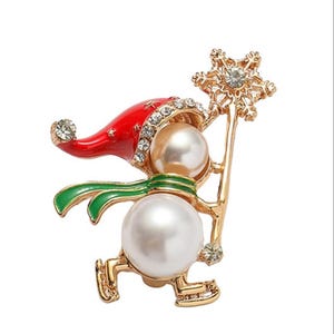 Christmas snowman American Diamond And Enamel Silver Brooch/ Stylish brooch/ Snowman pearl zircon brooch