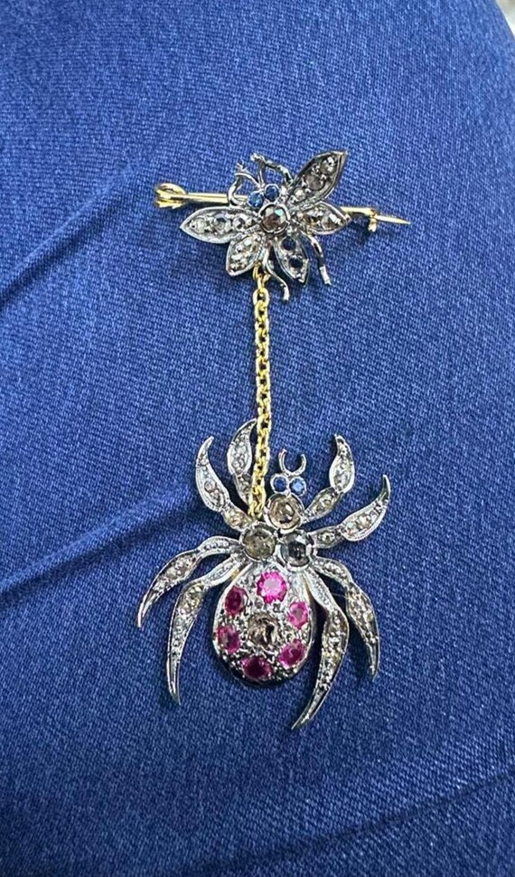 Spilla Ragno E Ragnatela Argento Con Finti Diamanti - Accessorio Moda Gotico E Glam