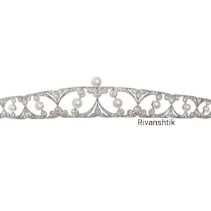 Wedding Pearl tiara, Bridal tiara Sterling Silver Handmade Tiaras/Crown American Diamond Crown/Tiara
