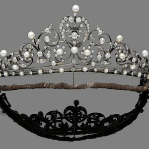 Wedding Tiaras, Crown/Rose Cut Diamonds and Pearl Tiaras/ Crown, Silver Purity 92.5 ,Handmade pearl Tiaras/Crown