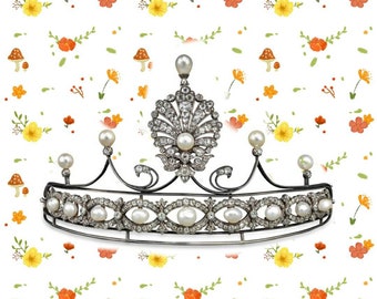 Wedding Tiaras, Crown/Rose Cut Diamonds and Pearl Tiaras/ Crown, Silver Purity 92.5 ,Handmade pearl Tiaras/Crown