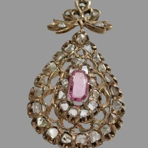 Antique Victorian Rose cut Diamond And Pink Sapphire Silver Handmade Pendant