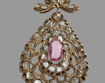 Antique Victorian Rose cut Diamond And Pink Sapphire Silver Handmade Pendant