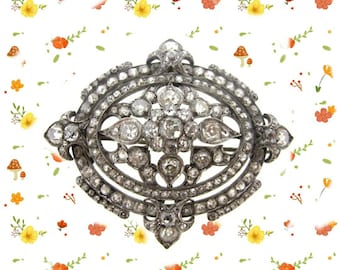 Antique Victorian Rose cut Diamond Brooch , 92.5% Sterling Silver Brooch