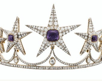 Star Amethyst Tiaras/Bridal tiara Sterling Silver Handmade Tiaras/Crown American Diamond Crown/ Tiara Zircon Tiaras