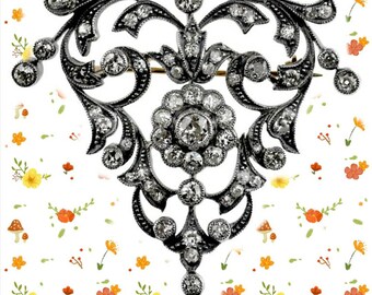 Antique Victorian Rose cut Diamond Brooch , 92.5% Sterling Silver Brooch / Wedding brooch