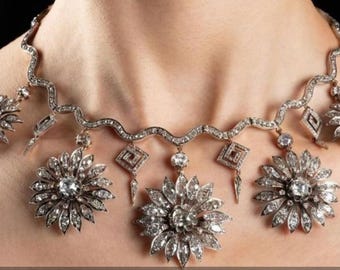 Floral American Diamond Necklace: Zircon & Sterling Silver