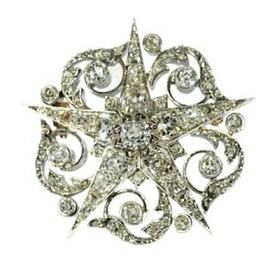 Victorian Rose cut Diamond And Silver Star Brooch