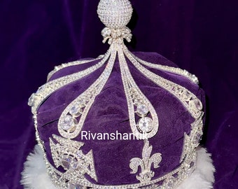 Royal Vintage Crown Replica, Zircon l tiara Sterling Silver Handmade Tiaras/Crown American Diamond Crown/Imperial Crown