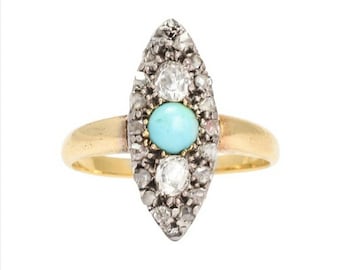 Antique Victorian Turquoise and Diamond Cluster Ring