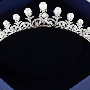 Wedding Pearl tiara, Bridal tiara Sterling Silver Handmade Tiaras/Crown American Diamond Crown/Tiara Zircon tiara