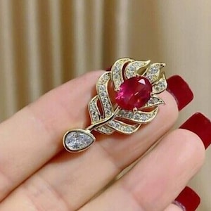Royal American Diamond And and  Ruby Silver Brooch/ Stylish brooch /Royal Zircon and Ruby Brooch