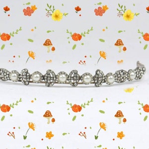 Wedding Pearl tiara, Bridal Diamonds tiara Sterling Silver Handmade Tiaras/Crown Rose cut Diamond Crown/Tiara