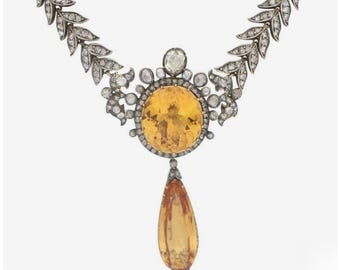 Golden Topaz & Zircon Necklace: American Diamond Sterling Silver, 18"