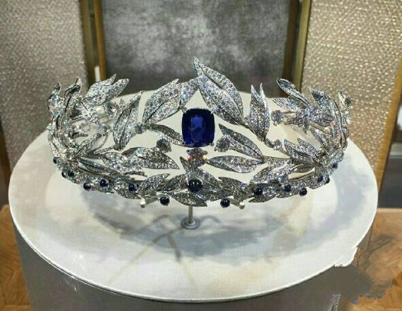 Handmade Sterling Silver Bridal Tiara: Blue Sapphire Zircon