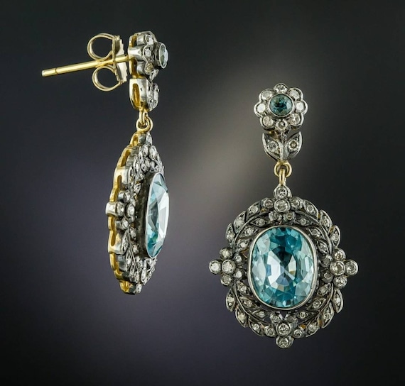 Edwardian Style Aquamarine Diamond Earrings 18ct Gold 2.50ct Aquas - Ruby  Lane