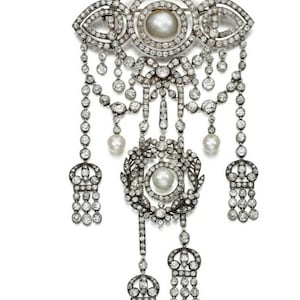 Victorian Style Rose cut Diamond And Pearls Silver Handmade Brooch