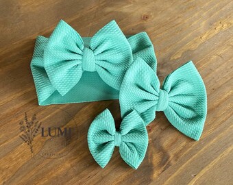 Light Teal Bow | Light teal headwrap | Teal clip | Light teal clip | Teal clip