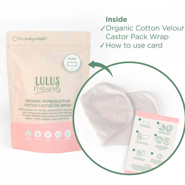 Castor Oil Pack Wrap, Sacred Womb Castor Wrap, Organic Hypoallergenic Castor Wrap, Painful Menstruation, Cysts, Fibroids, Endometriosis