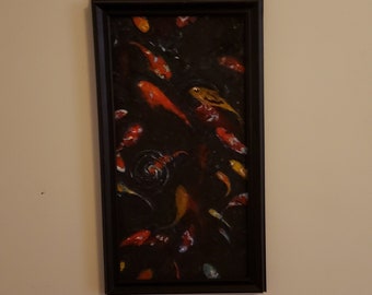 Framed oil painting, original koi art