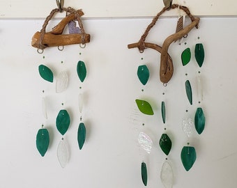 Stained glass suncatchers, wood and glass chimes