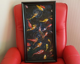 Framed Koi Fish oil, large original painting