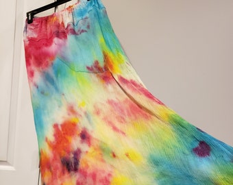 Long Rainbow Skirt, Linen Rayon maxi, S/M/L