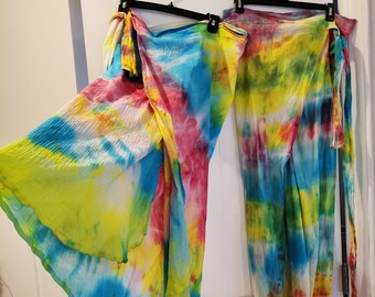 Long tie dye sarongs, cotton gauze skirt, colorful beachwear