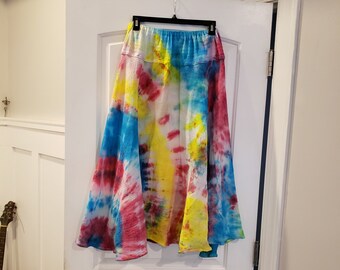 Long tie dye skirt, cotton gauze maxi, colorful summer, skirt