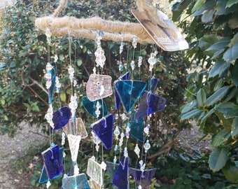 Stained glass suncatcher, blue windchime