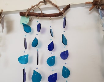 Stained glass suncatchers, teardrop windchimes, raindrop glass art