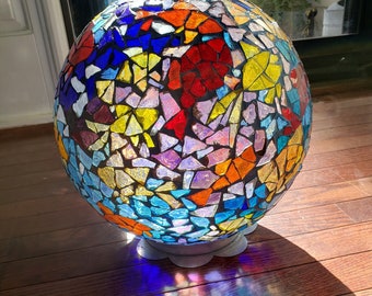 Mosaic sculpture, glass art, gazing ball