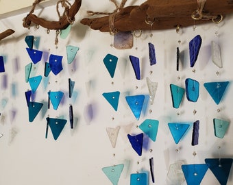 Stained glass suncatchers, driftwood chimes