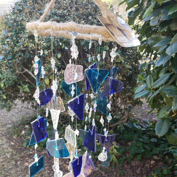 Stained glass suncatcher, blue windchime