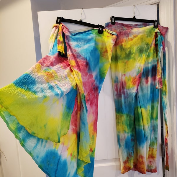 Long tie dye sarongs, cotton gauze skirt, colorful beachwear