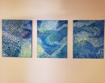 Abstract Painting, original oil triptych