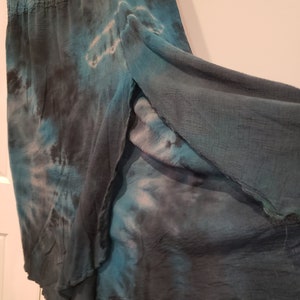 long gauze skirt, tie dye, L, smocked waist, with slit image 3