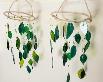 Stained glass suncatchers, green chimes