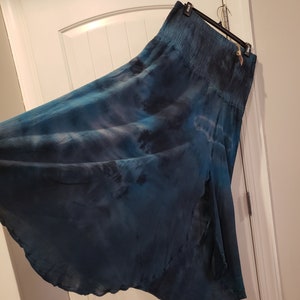 long gauze skirt, tie dye, L, smocked waist, with slit image 2