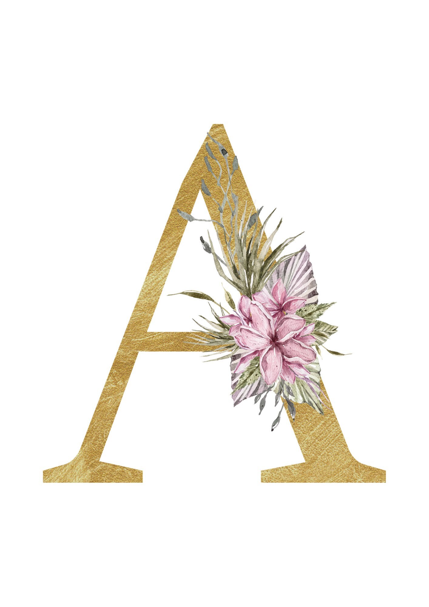 Purple Flowers on Gold Initials A4 Initial Print. Available as | Etsy