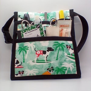 Surfing dogs,palm trees.Hip Organizer Bag, Vet Tech Hip Pack, 6 pocket,Nurse tool pack, Art Marker Pouch, RN Scrub Pocket, Nurse Utility Bag