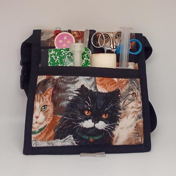 Cats print, hip pack, 6 pocket Hip Organizer Bag with Belt, Vet Tech Nurse tool pack, Art Marker Pouch, RN Scrub Pocket, Nurse Utility Bag