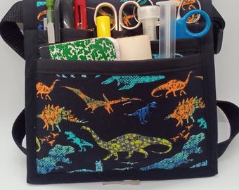 Divertente stampa di dinosauri al neon, deliziosa, organizer a 6 tasche, marsupio tecnico, borsa portautensili per infermieri, tasca per camice infermieristico, borsa portaoggetti per infermieri