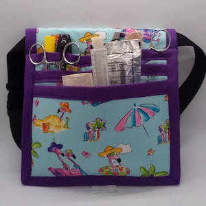 Flamingos,beach,Vet Tech Hip Pack, Nurse tool pack, 6 pocket,Hip bag organizer,Art Marker Pouch, RN Scrub Pocket, Nurse Utility Bag