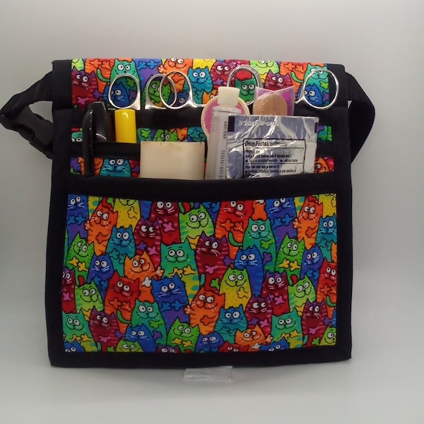 Neon cats,Nurse vet tech 6 pocket, Vet Tech Hip Pack, Nurse tool pack, Art Marker Pouch, RN Scrub Pocket, Nurse Utility Bag